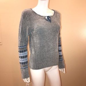 Jordache Grey Chenille Sweater Womens Size Large Junior Pullover Soft Knit